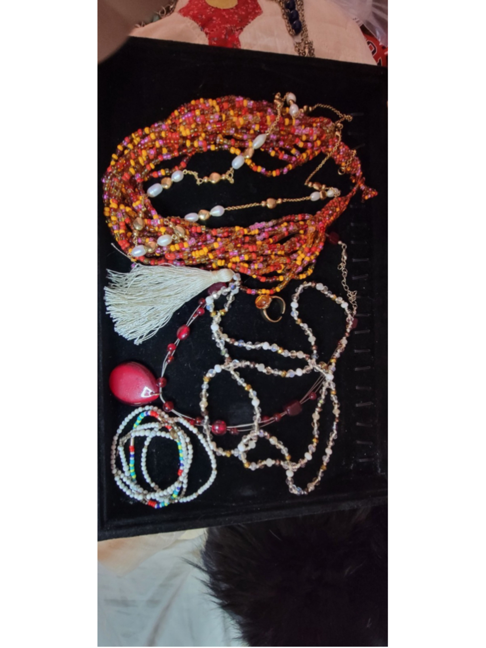 Colorful Beaded Jewelry Lot Multi Strand Necklace Tassel Boho Bracelet Ring Set